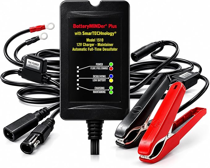 BatteryMINDer 1510 12 Volt-1.5 Amp Smart Battery Charger, Maintainer & Desulfator, Automatic Trickle Charger for Car, Motorcycle, Marine Batteries Ideal for Winter & Long-Term Storage