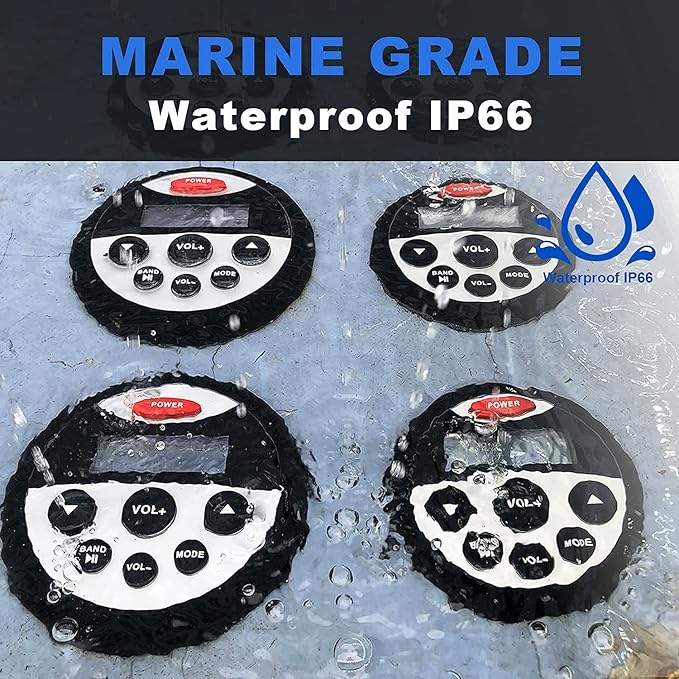 Boat Marine Stereo Receiver Bluetooth - 45 x 4 Watts Audio AM FM Gauge Waterproof Radio Tuner Streaming for Boats Golf Cart ATV UTV and Spa Hot Tubs GR304