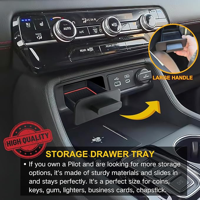 Upgrade Center Console Organizer for 2026 Honda Passport/2025 2024 2023 Honda Pilot Accessories - Extra Secret Storage Drawer Tray & Secondary Storage Box Insert Divider (Not for Ridgeline)