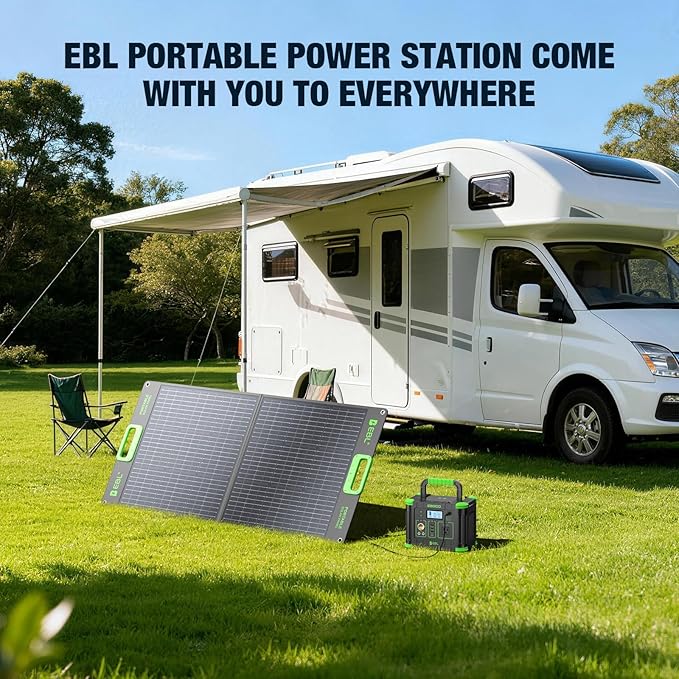 EBL Portable Power Station 300W 288.6Wh Solar Generator with 330W AC Outlet, SOS LED Light, Wireless/DC/USB-C Charging Backup Battery for Camping, Outdoor, Home Blackout, RV Travel