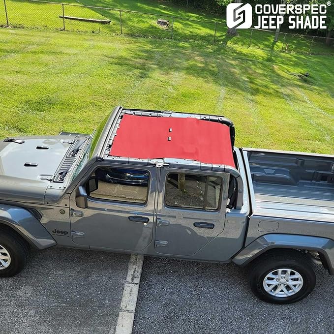 JT Top Sun Shade Roof Compatible with Jeep Gladiator 4 Door 2018 to 2023 Sunshade Sunroof Bikini Cover Blocks UV Wind Noise Cherry Red Mesh for Full Length