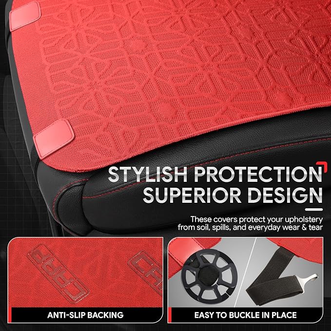 Protex Series Front Row Set Seat Covers Woven Polyester Universal for Cars Trucks SUV, Red, CA-SC-PROTEX-F-RD