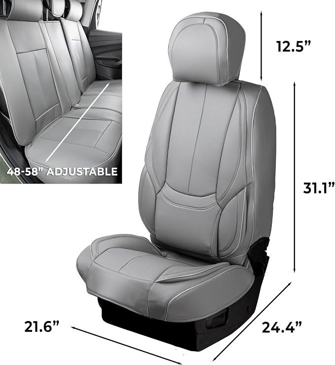 ZONETECH Full Set of 5 Seat Covers for Cars, Waterproof Nappa Leather,Universal Auto Interior Fit for Most Sedans SUV Pick-up Truck (Gray)