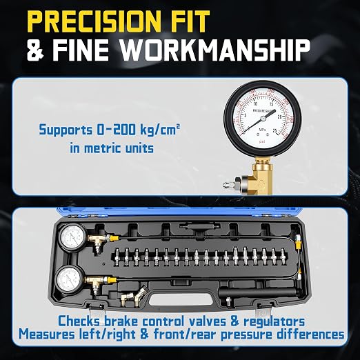 Kuntech Brake System Pressure Test Kit, 0-3500 PSI Hydraulic Gauge, Universal ABS Brake Tester, Diagnostic Tool for Gasoline Vehicles