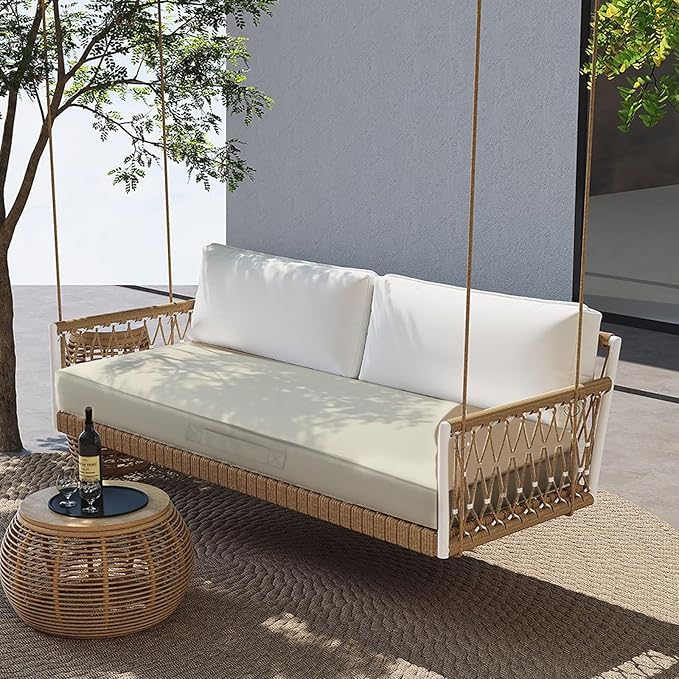 Outdoor Bench Cushion 4.0 inches Memory Foam Waterproof Patio Furniture Bench Cushion Porch Swing Cushion with Handle and Adjustable Strap, 60 x 18 Inch Cream