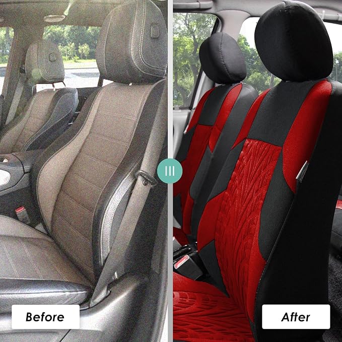 FH Group Three Row Set 7 Seater Red Travel Master Car Seat Covers, Airbag and Split Rear Car Seat Cover Universal Fit Interior Accessories for Cars Trucks & SUV Automotive Seat Covers