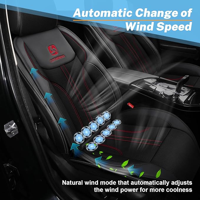Cooling Car Seat Cushion with 10 Powerful Turbo Fans, 12V-24V Ventilated Cooling Car Seat Cushion, 3-Speed Adjustable Breathable Cooling Seat Cover for Car SUV Truck Universal Fit (Black)