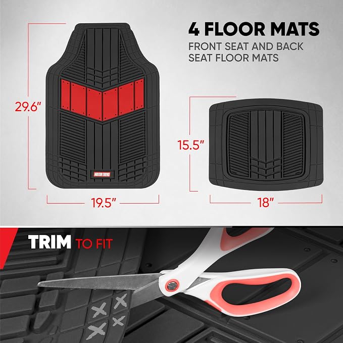 Motor Trend DualFlex Red Floor Mats for Cars & Cargo Mat Full Set - All Weather Front & Rear Rubber Automotive Floor Mats & Cargo Liner for SUV, Car, & Van - Interior Trunk Mat & Floor Cover