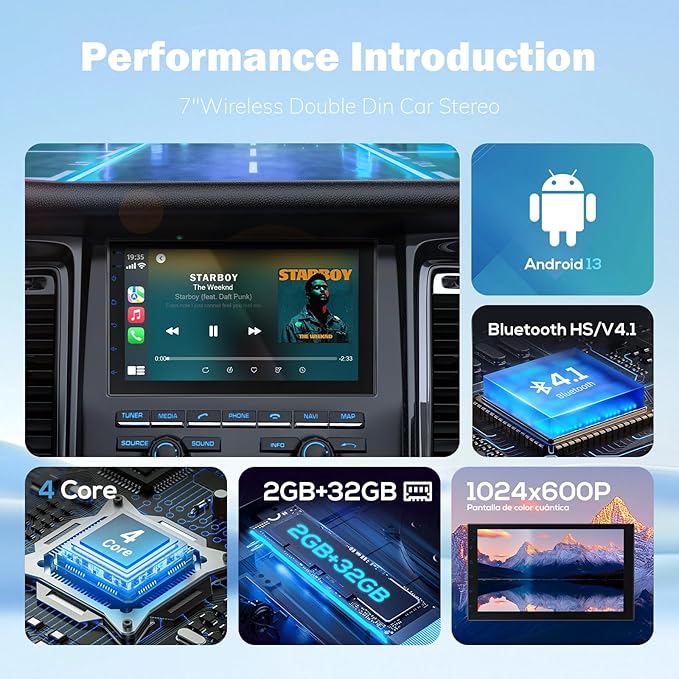 Haudio 7 Inch Double Din Car Stereo with Wireless Apple CarPlay & Android Auto, Touchscreen Android Radio, Bluetooth Car Audio Receiver (No reversing Camera)