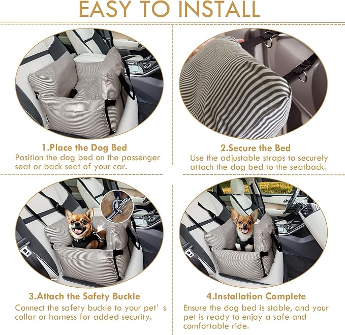 Dog Car Seats for Small Dogs, Puppy Car Seat Under 15 lbs, Small Dog Bed for Travel, Elevated Pet Seat with Safety Belt, Non-Slip Base, and Storage Pockets