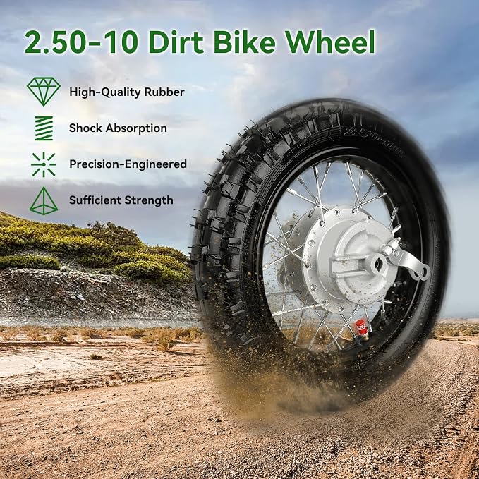 2.50-10 Dirt Bike Rear Wheel Drum Brake Assembly Compatible with CRF50 XR50 TTR50 SSR Taotao Apollo, 2.5-10 2.50x10 Tire & Rim for 50cc 70cc 90cc 110cc Pit Bike Off Road Motorcycle Parts