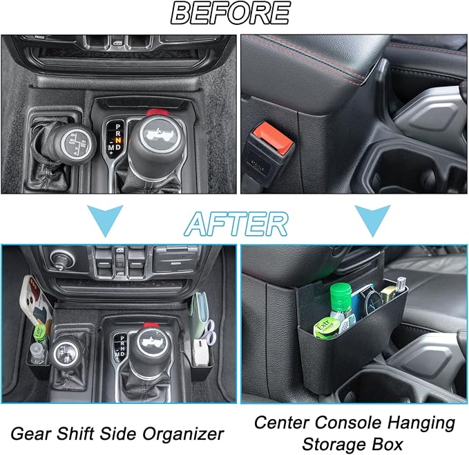 PIMCAR 3PCS Interior Accessories Compatible with Jeep Wrangler JL/JLU 2018-2026 & Gladiator JT Truck 2020-2026 including Center Console Organizer and Hanging Storage and Gear Shift Side