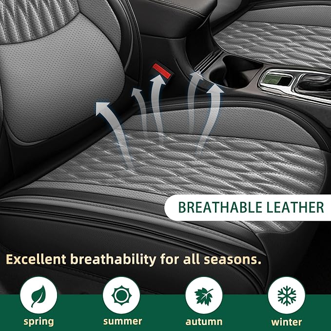 Seat Covers Fit for GMC Yukon 2007-2024 2025 2026 - Front Set - Faux Leather Lumbar Support Seat Cover Waterproof Seat Protector (Black&Grey)