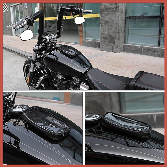ACROPIX Universal 7'' Magnetic Tank Bag with Headphone Hole PU Leather Waterproof Motorbike Saddlebag for Motorcycle Car Parts