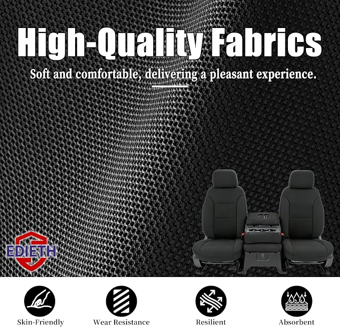 Front Seat Covers for Chevy Silverado & GMC Sierra 1500 Crew Cab 2019 2020 2021 2022 2023 2024 2025 2026 with Headrest and Rear Cup Holder Foam Padded - Black
