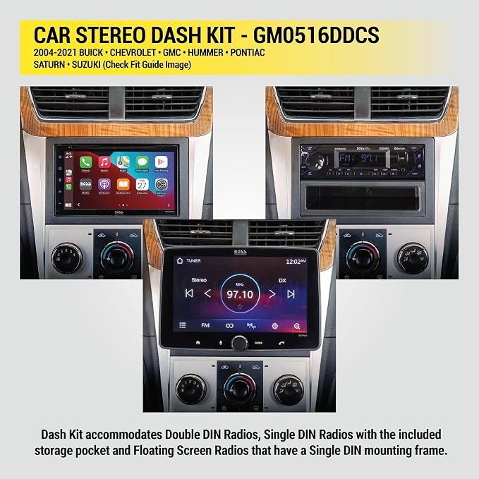 Scosche GM0516DDCS Double DIN Radio Install Dash Kit Compatible with Select 2004-21 Buick, Chevrolet, GMC, Hummer, Pontiac, Saturn and Suzuki Vehicles - Complete Car Stereo Installation Interface Kit