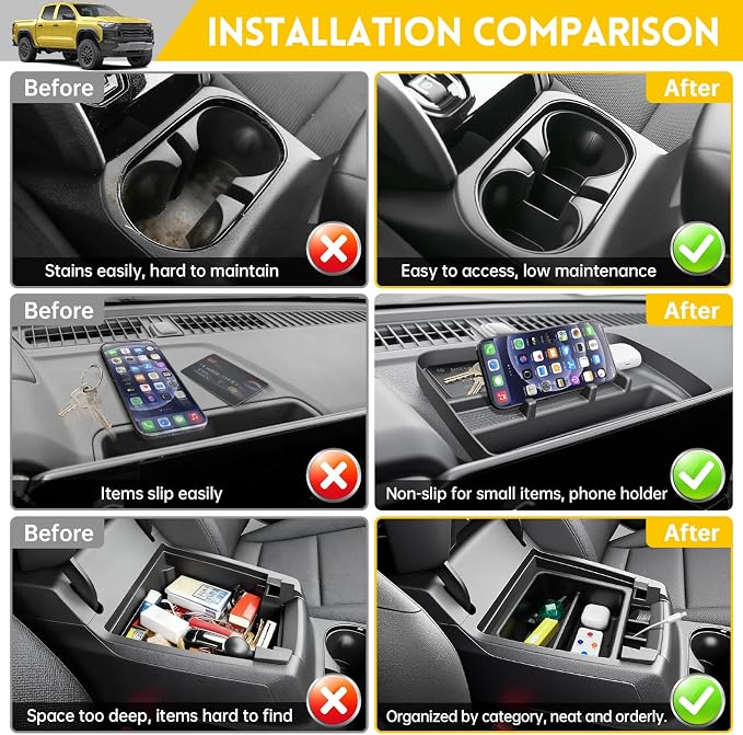 3PCS Center Console Organizer for 2023-2025 Chevy Chevrolet Colorado/GMC Canyon Armrest Tray Dashboard Storage Box and Cupholder Insert for 2023 2024 2025 Colorado/Canyon Accessories