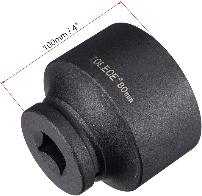 uxcell 1-Inch Drive 80mm 12-Point Impact Socket, CR-MO Steel 100mm Length, Standard Metric Sizes