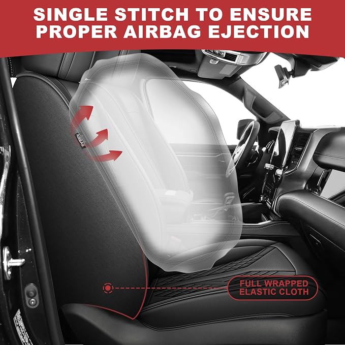 TTX for Dodge RAM 1500 2500 3500 2012-2025 2026 Seat Covers - Waterproof Faux Leather Seat Cushion Cover and Flat Bench(Full Set/Black)