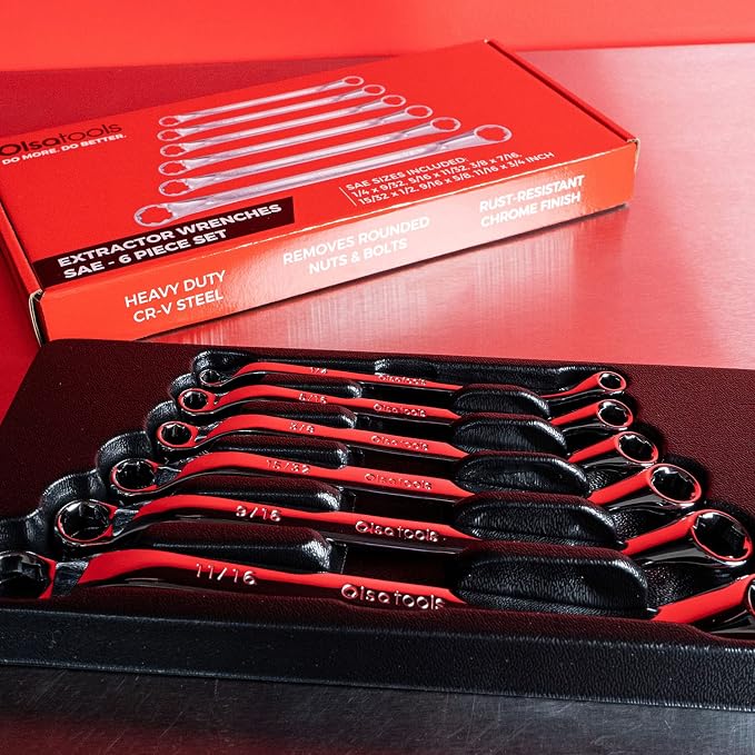 Olsa Tools 6pc Box End Wrench Set, 45-Degree Offset, Chrome Vanadium Steel, Includes Organizer Tray