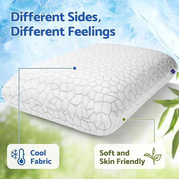 CushZone Memory Foam Pillows for Sleeping, Bed Pillow with Removable and Machine Washable Cover, Bed Pillow for Side, Back and Stomach Sleepers, Standard Size (2 Pack)