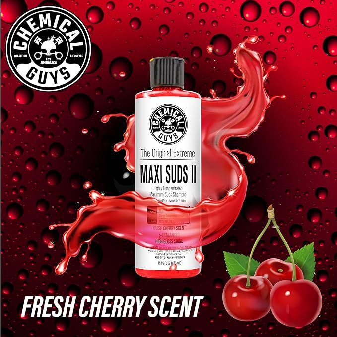 Chemical Guys CWS_101_64M Car Wash Starter Bundle - Maxi-Suds II Foaming Car Wash Soap, 64 oz (Half Gallon), Cherry Scent + Green Chenille Wash Mitt (2 Items) Works on Cars, Trucks, SUVs, RVs & More