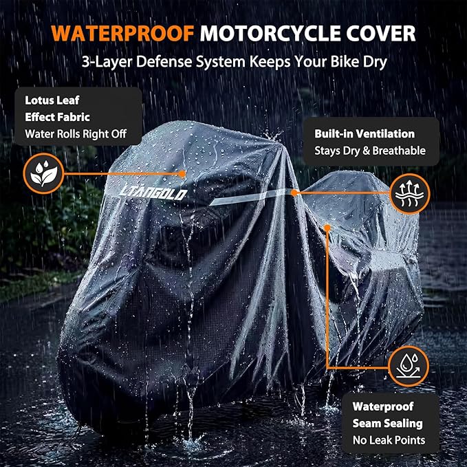 Motorcycle Cover for Harley Davidson Ultra Limited, Road Glide Limited, Street Glide Ultra, Gold Wing and Other Touring Bikes with Tour Pak/Trunk, Waterproof Heavy Duty All Weather Outdoor Storage