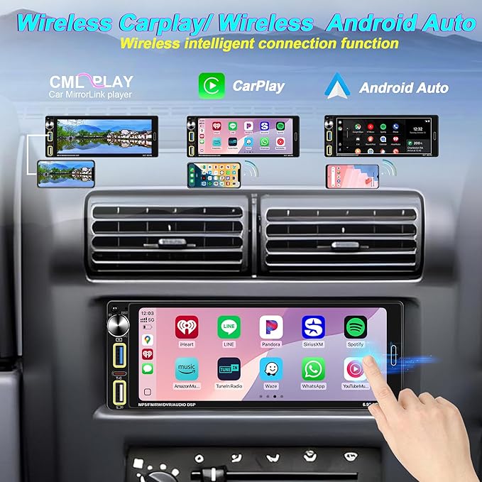 Single Din Car Stereo with Wireless Apple CarPlay & Android Auto, Designed for Older Vehicles, Bluetooth Hands-Free, FM Radio, Backup Camera Support