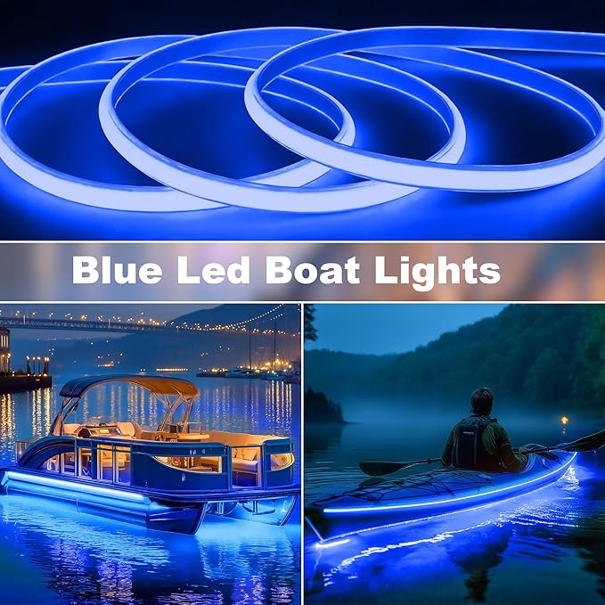 SHUNLEE Boat Led Light Strip Blue 20FT, IP67 COB Waterproof Marine Pontoon Led Lights, Boat Interior Lights for Night Fishing, Kayak, RV, Jon, Bass (20FT-Blue)