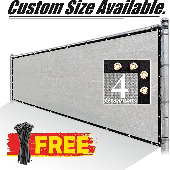 Royal Shade Custom Size 6' x 116' Grey Fence Privacy Screen Windscreen Cover Netting Mesh Fabric Cloth - Cable Zip Ties Included (We Make Custom Size)