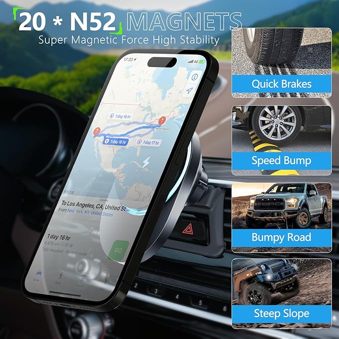 CLEC for BMW 5 Series 2017-2023 Magnetic Wireless Car Charger Phone Holder Mount Custom Fit for BMW 5 Series 2017-2023 15W Fast Charging Car Phone Holder Wireless Charger
