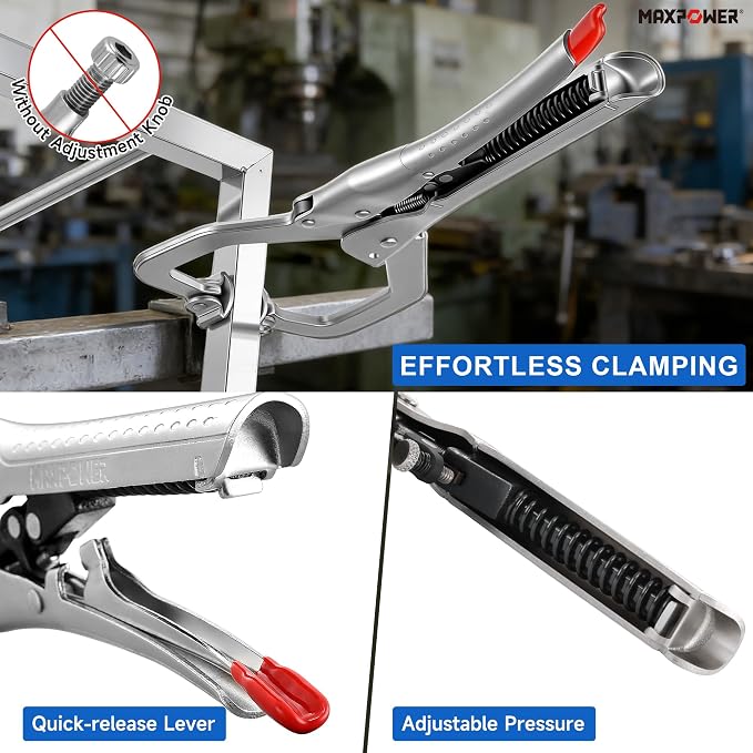 MAXPOWER 12-Inch Self-Adjusting Locking C-Clamp, Swivel Pads, C Clamp Locking Pliers, 3.14" Throat Depth, 3.54" Jaw Capacity, 925 lbs Maximum Clamping Force