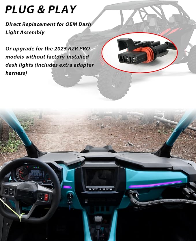 SAUTVS Purple LED Dash Light Assembly for Polaris RZR PRO XP/R/S 2025 2026 Accessories, IP67 Waterproof ABS Material (Replace OEM #2418039, #2418040)