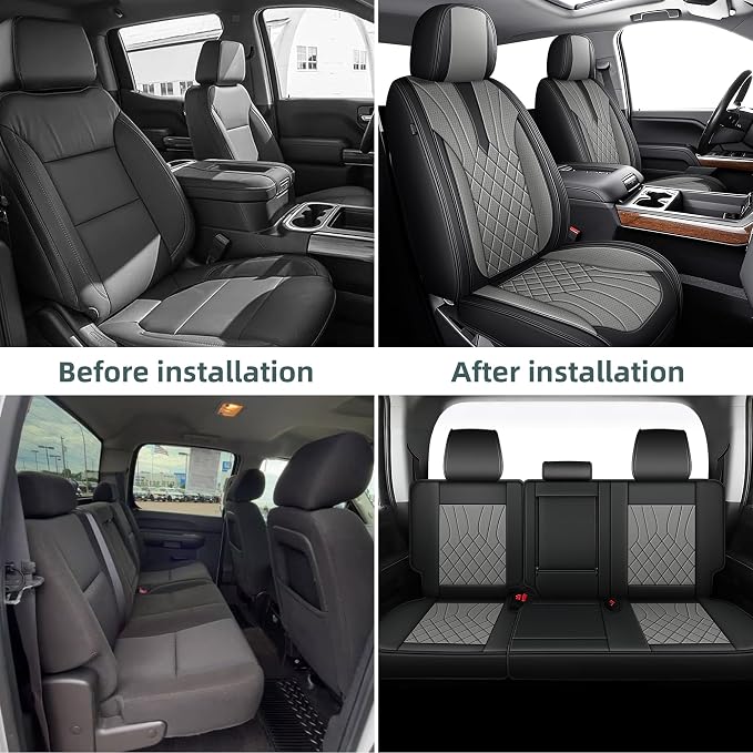 AOMSAZTO Seat Covers Fit for Chevy Silverado GMC Sierra 1500 2500HD 3500HD 2019-2024 Crew Double Extended Cab Full Set Truck Pickup Car Seat Covers (Black & Grey,5 Seats)