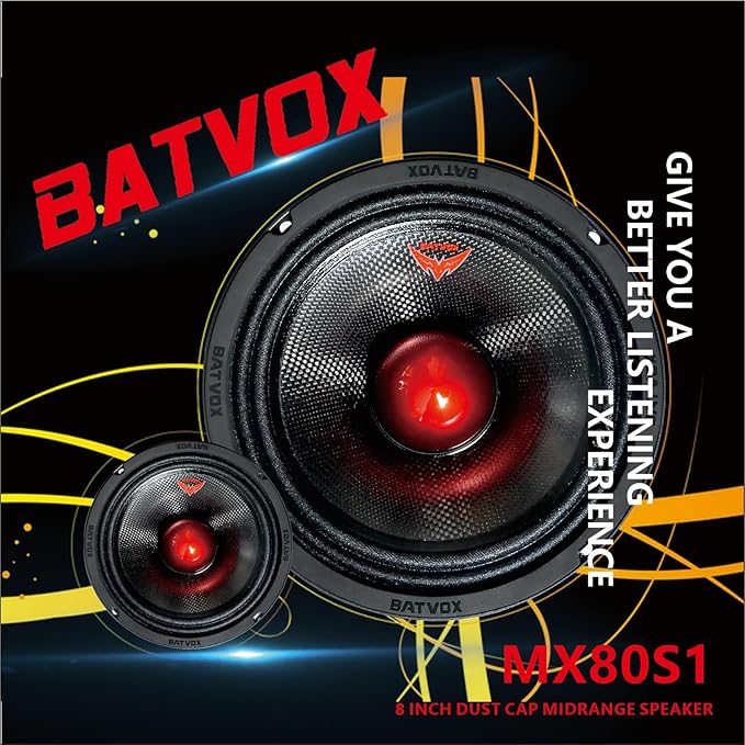 MX80S1 Loudspeaker 8 Inch Midrange 600 Watts 4 Ohms Red Bullet, Premium Quality Audio Door Speakers for Car or Truck Stereo Sound System, Black (1 Speaker)