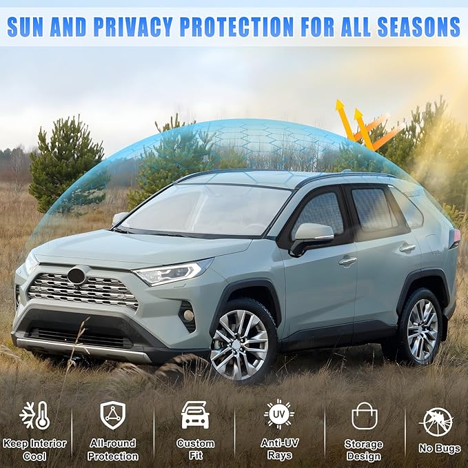 ZATOOTO Car Window Shades for Toyota RAV4 2019-2024 Car Window Covers Blackout | Double-Layer with Zipper | Airflow and Privacy RAV4 Window Screen with Storage Bag for Camping Napping Traveling