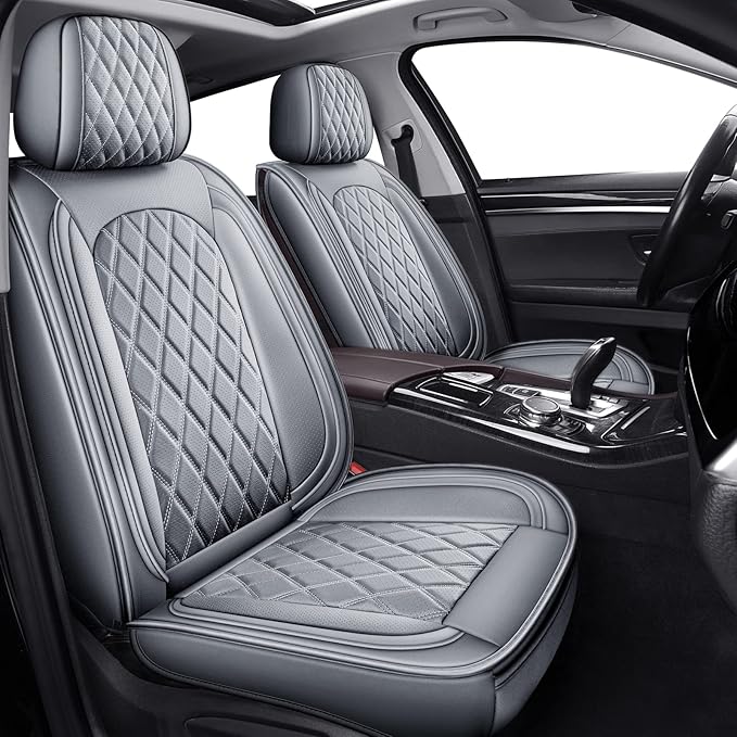 MIROZO Car Seat Covers Full Set - Leather Seat Covers Grey Breathable Vehicle Cushion Cover Fit for Most Sedan, Truck and SUV (Gray)