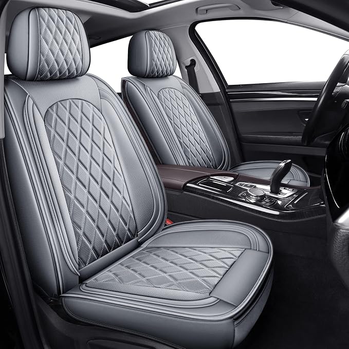 MIROZO Front Seat Covers Gray,2PCS Leather Car Seat Covers Waterproof Automotive Seat Covers Car Seat Protector Universal Seat Covers for Most Sedan SUV Pick-up Truck(Grey,2PCS)
