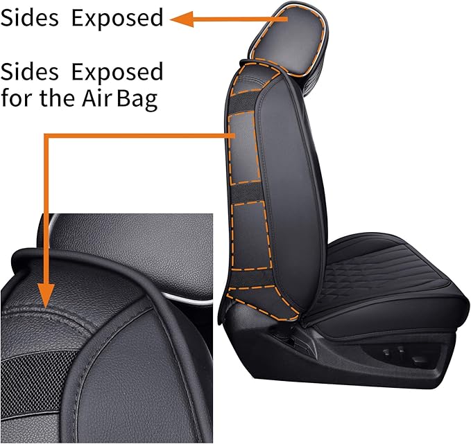 Aierxuan 2Pcs Front Chevy Silverado GMC Sierra Car Seat Covers, Custom Fit 2007-2026 1500 2500 HD 3500 HD Crew, Double, Extended Cab or Pickup Truck, with Waterproof Faux Leather (Black)