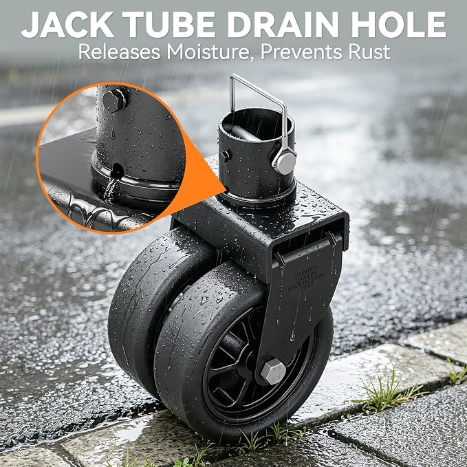 2,500lbs Dual 6" Trailer Jack Swivel Caster with Upgraded Spoked Wheels and Reinforced Bracket, Black