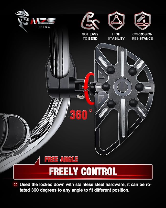 MZS Motorcycle Highway Pegs, 1.25" Short Adjustable Highway Foot Peg CNC Aluminum Compatible with Road Glide King Softail Electra Street Glide Sportster Vulcan Chief Boulevard for 1 1/4 Engine Guards