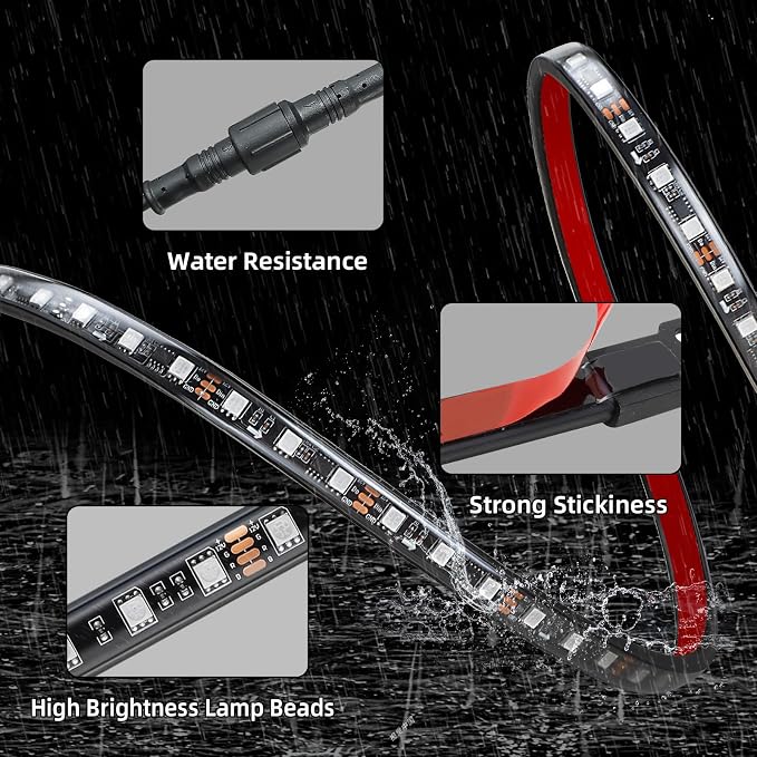 Golf Cart LED Light Strip, LED Lights Underbody Underglow Kit, Neon Strips Lighting, Universal Compatible with EZGO Club Car Yamaha, 12V - 80V Input, Muti-Color, Music Sync & Waterproof, 4PCS