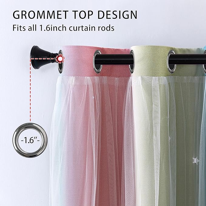 XiDi Curtains for Girls Bedroom Decro,Full Blackout 84 Inches Long for Kids Room, Colorful Rainbow Style, Unicorn Wall Decor Ombre Curtains, Princess Room Pink/Blue