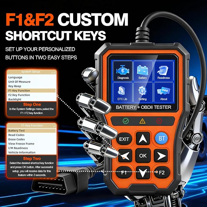 2-in-1 PRO OBD2 Scanner Diagnostic Tool, Car Code Reader with Battery Tester, Check Engine Code Reader with Reset OBDII, Real-Time Date, DTC Lookup, Scan Tool for All OBDII Protocol Cars Since 1996