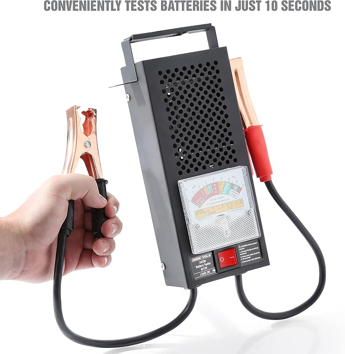 OEMTOOLS 24338 Battery Load Tester, Battery Tester 12V Automotive, Easy-to-Read Car Battery Tester, Heavy Duty Clamps, Shock Resistant Meter, Housed in Sturdy Steel Case