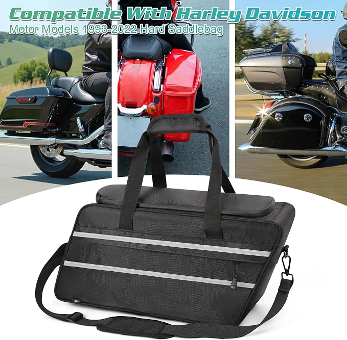 Motorcycle Saddlebag Cooler Liner Bag, Insulated Saddle Bag Compatible with 1993-2024 Harley Touring Electra Glide Road Glide Street Glide Road King with Detachable Shoulder Strap, 1 Pair