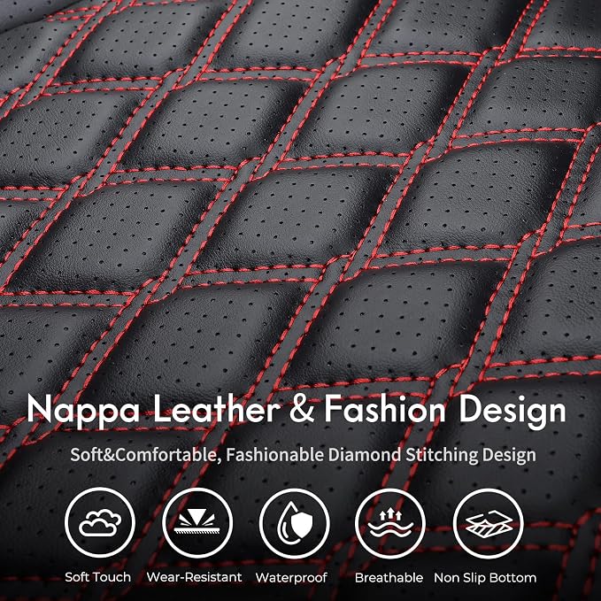Huidasource Wrangler JL Seat Covers 4 Door, Waterproof Leather Seat Covers Full Set for Jeep Wrangler JL 4-Door 2018-2026 with Rear Cupholder, Custom Fit Seat Cushion Covers (Full Set/Black&Red)