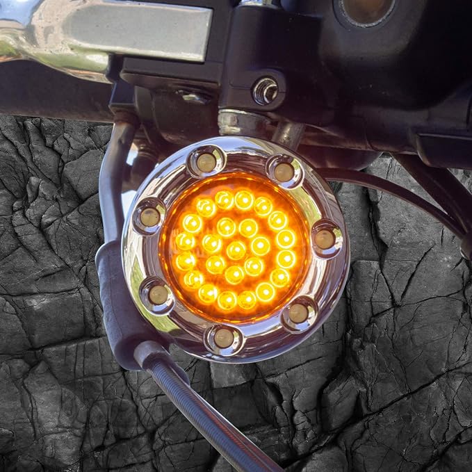 Eagle Lights 2 Inch Bullet Front Infinity Beam LED Turn Signals w/Running Light Ring Covers for Harley Davidson - Chrome / 1157 Base