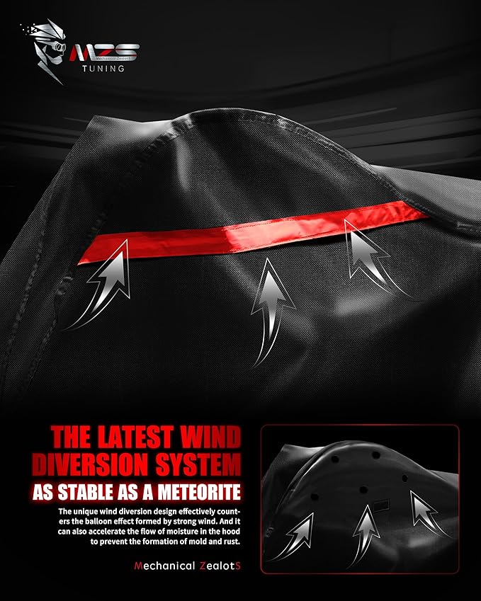 MZS Motorcycle Cover, All Season Weather Outdoor Waterproof Protection fits up to 73 inch M Compatible Mini Bike Dirtbikes Scooter with Vents Night Reflective Tear Scratch Proof Sunblock