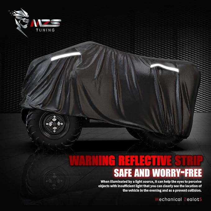MZS ATV Cover All Weather Season Outdoor Storage Waterproof Protection Accessories fits up to 101 inch Quad 4 Wheeler Covers - Vents Night Reflective Tear Wind Proof Adjuster Buckle Bag